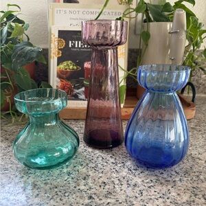 Vintage Colored Glass Hyacinth Vases set of 3